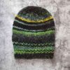 czapka zimowa wełniana wykonana na drutach zielono czarna hand made