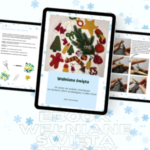 E-book „Wełniane Święta 24” wzory na ozdoby choinkowe na drutach, które wydziergasz w kilka chwil